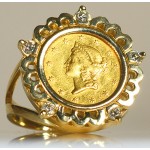 U.S. $1 Type I Gold in 14kt Gold and Diamond Ring